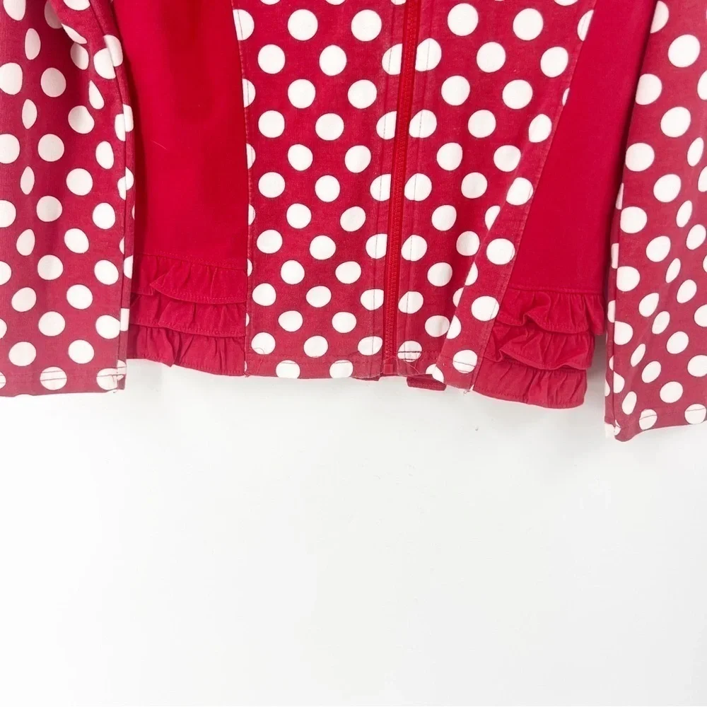 ✅ Disney Cruise Lines Girls Minnie Mouse Red White Polka Dot Hoodie Jacket LARGE
